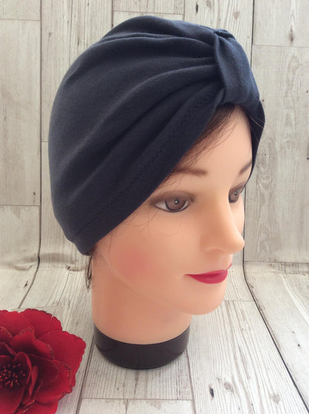 1940s style stretch cotton turban - charcoal grey
