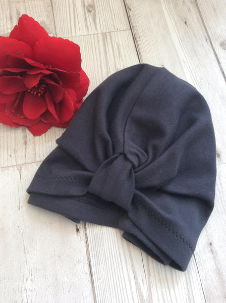 1940s style stretch cotton turban - charcoal grey