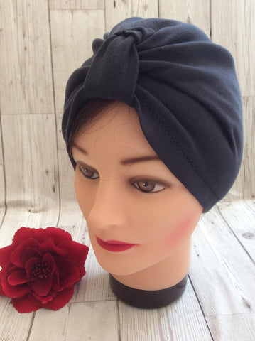 1940s style stretch cotton turban - charcoal grey
